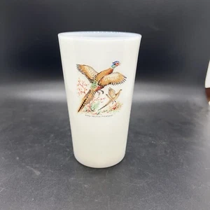 Vintage Anchor Hocking Fire King Milk Glass Ring-Necked Pheasant 5" X 3" Tumbler - Picture 1 of 3