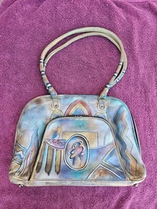 Anuschka Schultertasche handbemalt Leder abstrakt klassisch umlaufender Reißverschluss - Bild 1 von 9