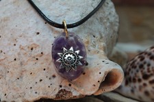 Sun Pendant Orgonite Pendant with Amethyst and Quartz Chips + necklace leather