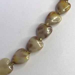 Vintage Heart Bead Necklace Long Plastic Costume Jewellery Yellow Cream Browns - Picture 1 of 6