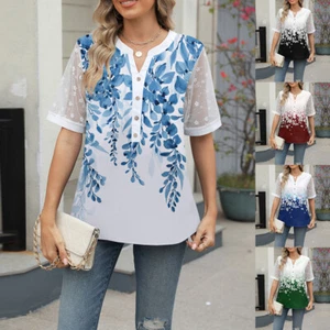 Women Chiffon V-Neck T-Shirt Tunic Tops Ladies Long Sleeve Casual Loose Blouse - Picture 1 of 27
