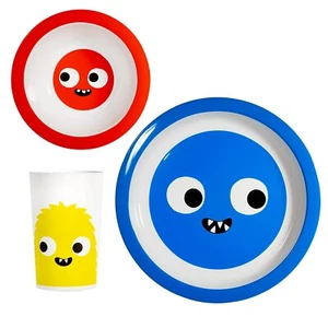 Sass&Belle Monster Kinder Geschirr Set Teller Schüssel Tasse lebensmittelecht Frühstück Abendessen - Bild 1 von 3