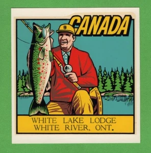 VINTAGE ORIGINAL 1950 "WHITE LAKE LODGE" WHITE RIVER ONTARIO WASSER AUFKLEBER KUNST EDELSTEIN - Bild 1 von 1