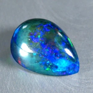 2.40 CT 11X7MM PEAR AMAZING MULTI-COLOR SPARKLING NATURAL SOLID BLACK OPAL - Picture 1 of 3