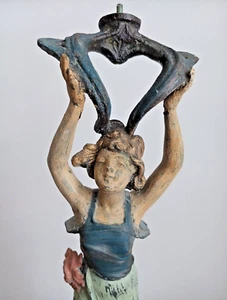 Jugendstil (Zinkguß?) Mädchen Figur bemalt ohne Tafelaufsatz und Sockel - Antik - Bild 1 von 14