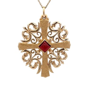 James Avery 14k Yellow Gold Cross Pendant Sugar Loaf Garnet Textured January Mom - Picture 1 of 11