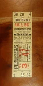 Boleto de los Tigres de 1967 Denny McLain Último Ganador de 30 Gm RARO 7 pulgadas 3 hits SHUTOUT 1967 - Imagen 1 de 3