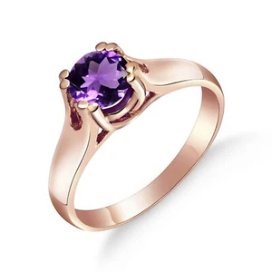 18K. SOLID GOLD SOLITAIRE RING WITH NATURAL AMETHYST - Picture 1 of 9
