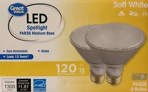 2 120-Watt PAR38 Indoor/Outdoor Clear Glass LED Spot Lights - 1300 Lumens - Picture 1 of 1