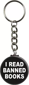 Keychain - "I Read Banned Books" Slogan On Black Background Key Ring #10208 - Picture 1 of 2