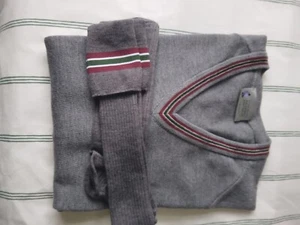 Adult Schoolboy Traditional Trimmed V neck jumper and knee socks Great Condition - Picture 1 of 13