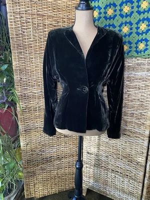 Blazer Mujer Terciopelo Marrón Oscuro Vintage Años 40 Medidas en Detalle Detalles Foto 1 de 4