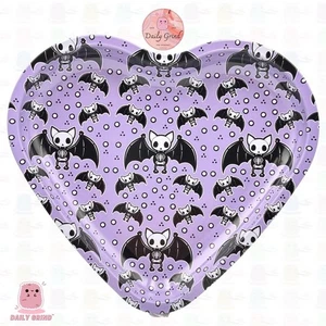 Bats Purple Heart Shape Multi-Use Metal Tray 14x18cm Trinkets Crystals Gift Idea - Picture 1 of 4