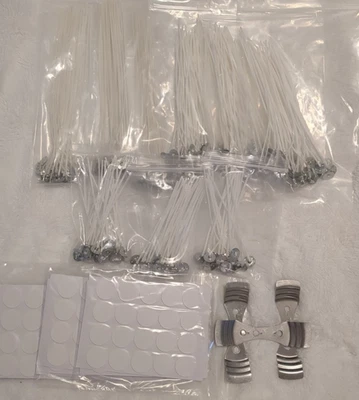 Candle Wicks 3 sizes, 8", 6", 4" ~ Adhesive Wick Stickers & 3 Metal Wick Holders - Image 1 of 4