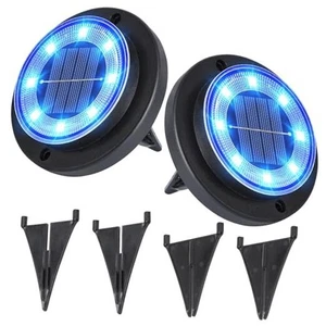 Solar Ground Lights - Solar Powered Lights Outdoor Solar Disk 2 Pack Blue - Picture 1 of 7