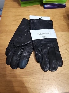 Calvin Klein Leather Gloves, Men's Touchscreen Glove With Bar Logo Size L  - Picture 1 of 5