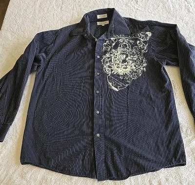 Eighty-Eight Shirt Button-Front Stripe Design Black White Graphic On Chest Sz L - Image 1 of 4