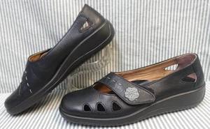 HOTTER COMFORT CONCEPT~NEW!!!~BLACK LEATHER "BLISS" MARYJANE FLATS WOM 7M - Picture 1 of 10
