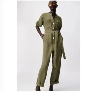Zara green belted jumpsuit nwt - Picture 1 of 8