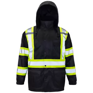 Hi-Vis Black Parka Safety Jacket with 2 tone and Reflective X on Back - Picture 1 of 11