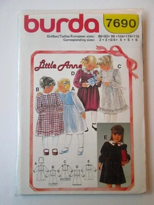 NEW Little Anne BURDA Sewing Pattern Girls Dress Prairie Country Puff Long 7690 - Image 1 of 2