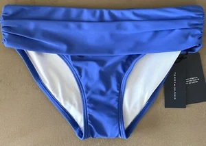 NWT WOMENS TOMMY HILFIGER ROUCHED FOLD-OVER BIKINI SWIM BOTTOM BLUE SIZE XS - Picture 1 of 7