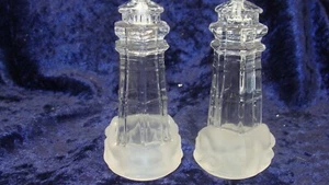 CRYSTAL LIGHTHOUSES SALT & PEPPER SHAKERS ~ 4” ~ Great Condition ~ - Picture 1 of 4