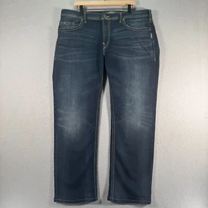 Silver Grayson Jeans Mens 38x32 Blue Dark Wash Straight Leg Denim Classic Stitch - Picture 1 of 16