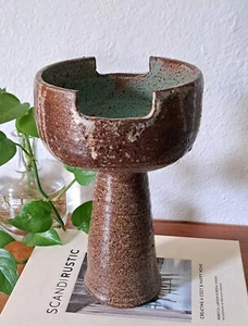 Vintage Modernist Ikebana Vase Pottery Brutalist MCM Sculpture Speckled 10" - Imagen 1 de 16