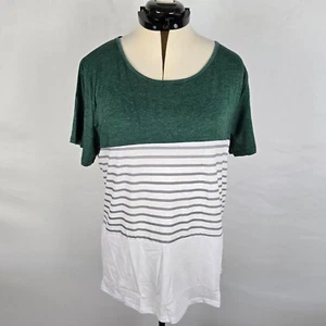 Colorblock T-Shirt Donna XL Verde Bianco Grigio Righe Manica Corta Nuova senza etichette - Foto 1 di 18