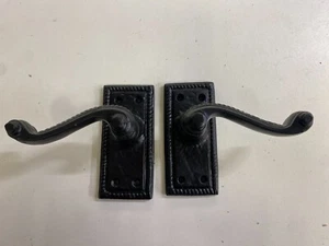 Georgian Lever Latch Handles Vintage Retro Look Hand Forged Black Coated Door - Picture 1 of 24