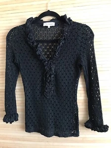 Anne Fontaine sz 36 Blouse eyelet ruffle sexy long sleeve top blouse cocktail - Picture 1 of 5