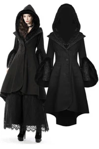 DARK IN LOVE Donna Gotico Cocktail Lungo Cappuccio Cappotto Inverno Collaro Staccabale - Foto 1 di 22