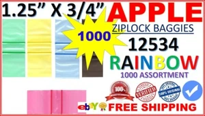 12534 MINI ZIPPER BAGS APPLE BAGGIES 1.25" X 0.75" MIX COLORS 1000 CT - Picture 1 of 1