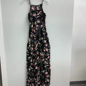 NWT Love Fire Flowy Pant Suit Juniors Large Sleeveless Black Floral Rayon - Picture 1 of 10