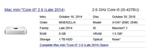 Apple Mac Mini A1347 EMC 2840 8GB 1TB HDD (Late 2014) - Picture 1 of 1