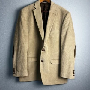Chaps Corduroy Khaki Blazer Sport Coat Brown Elbow Patches Two Button Casual 46R - Picture 1 of 10