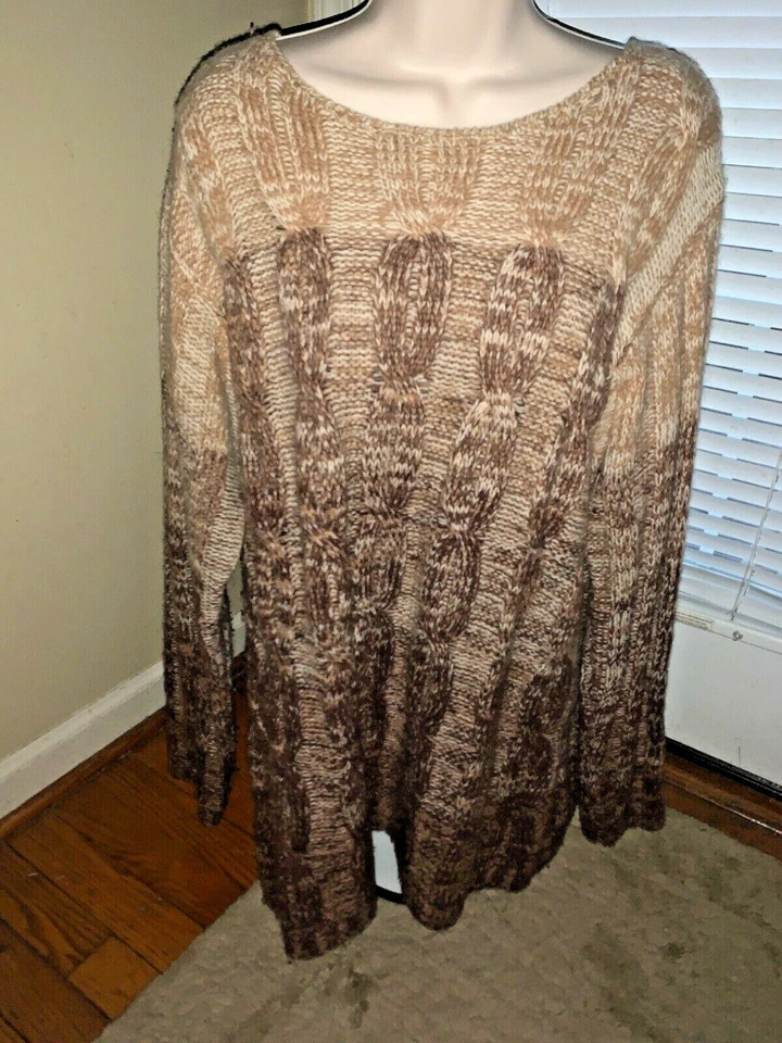 NEW YORK & COMPANY Lambs Wool Angora Rabbit Hair Brown Stripe Sweater Sz L - Image 1 of 4