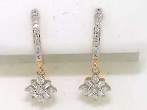 Par de pendientes criollos 585 oro amarillo 14Kt 38 diamantes total 0,27ct Wesselton - Imagen 1 de 5