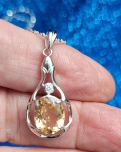 Imperial Hessonite Garnet Necklace, Natural Stone Necklace, .925 Sterling Silver - Picture 1 of 8