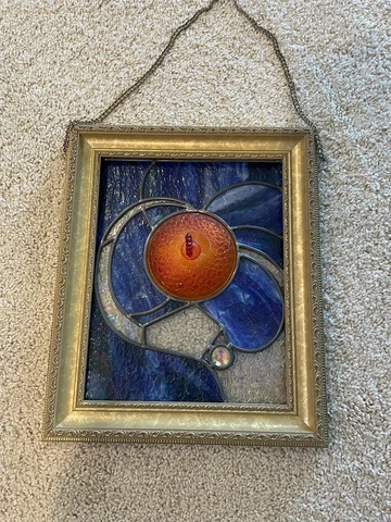 Abstract stained glass w/ LE Smith Amberina Daisy and Button 14 1/2” x 17 1/2” Cover