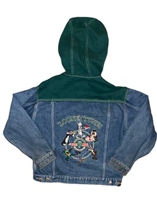 1995 Warner Bros Looney Tunes Embroidered Denim Jacket ACME Kids LARGE L Vintage - Picture 1 of 13