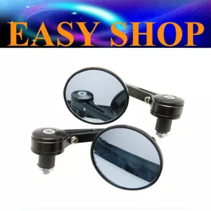 BLACK 3" ROUND 7/8" HANDLE BAR END MIRRORS CAFE RACER BOBBER CLUBMAN MOTORCYCLE - Picture 1 of 7