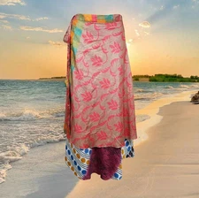 Womens Magic Wrap Skirt, Floral Double Layers Pink Wrap Skirts, HandmadeOne Size