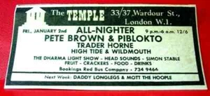 Pete Brown/Piblokto/Trader Horne Vintage ORIG 1970 Press/Mag ADVERT 3.5"x 1.5" - Imagen 1 de 3