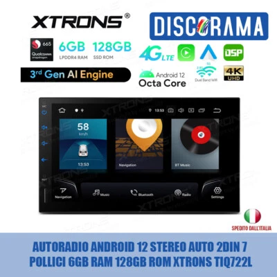 AUTORADIO ANDROID 12 STEREO AUTO 2DIN 7 POLLICI 6GB RAM 128GB ROM XTRONS TIQ722L - Immagine 1 di 4