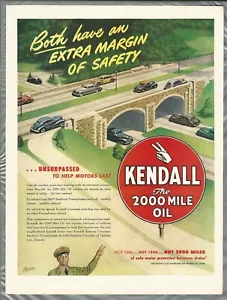 1947 KENDALL MOTOR OIL advertisement, color artwork post-war cars - Foto 1 di 3