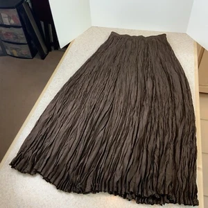 Vintage Newport News Brown Silk Maxi Boho Crinkle Skirt Women’s M - Picture 1 of 9