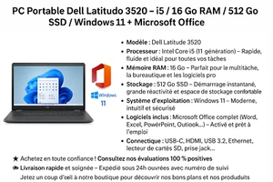 DELL LATITUDE 3520 15.6" i5-1135G7 16Go 512Go SSD WIN 11 AZERTY/ BON PLAN ! - Imagen 1 de 9