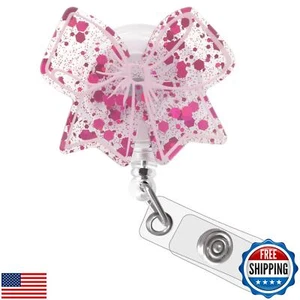 Leovqn Cute Nurse Badge Reel, Bow Badge Reels Retractable, ID Badge Holder Cl - Picture 1 of 5
